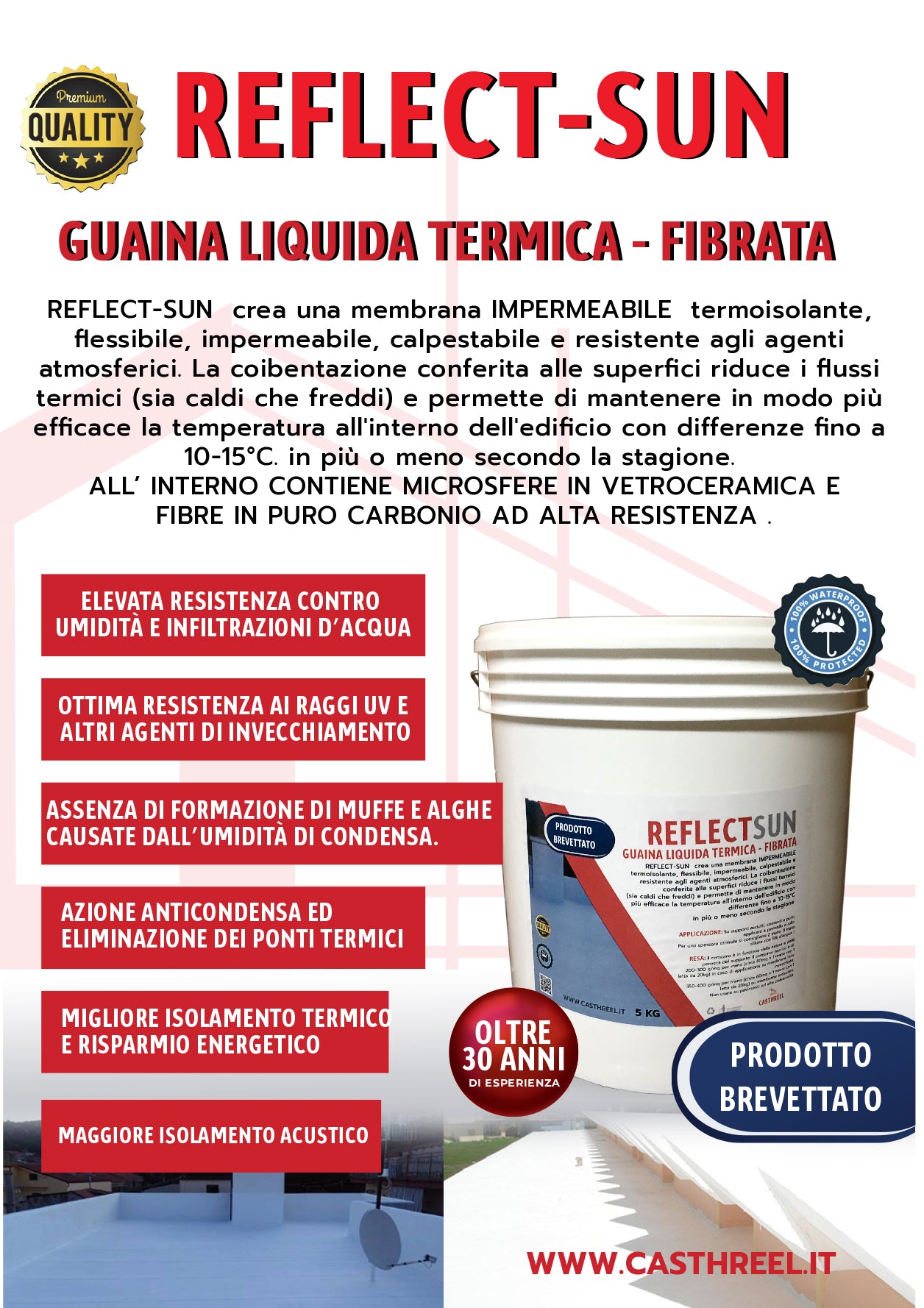 REFLECT-SUN- GUAINA LIQUIDA TERMICA RIFLETTENTE- TERMICA PER TETTI